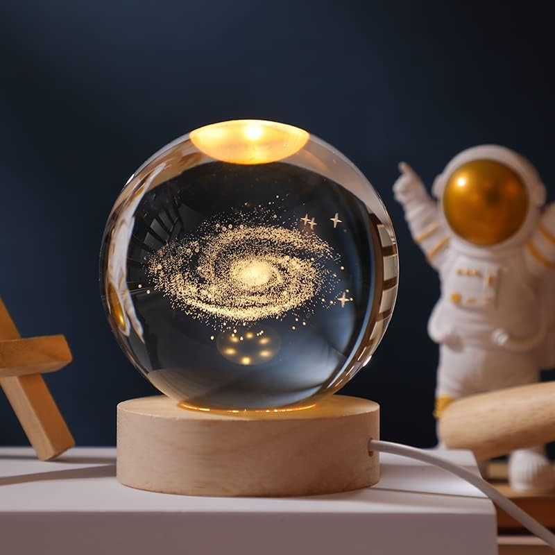 Engraved 3D Galaxy Globe Crystal Ball with LED – Space Decor for All Occasions