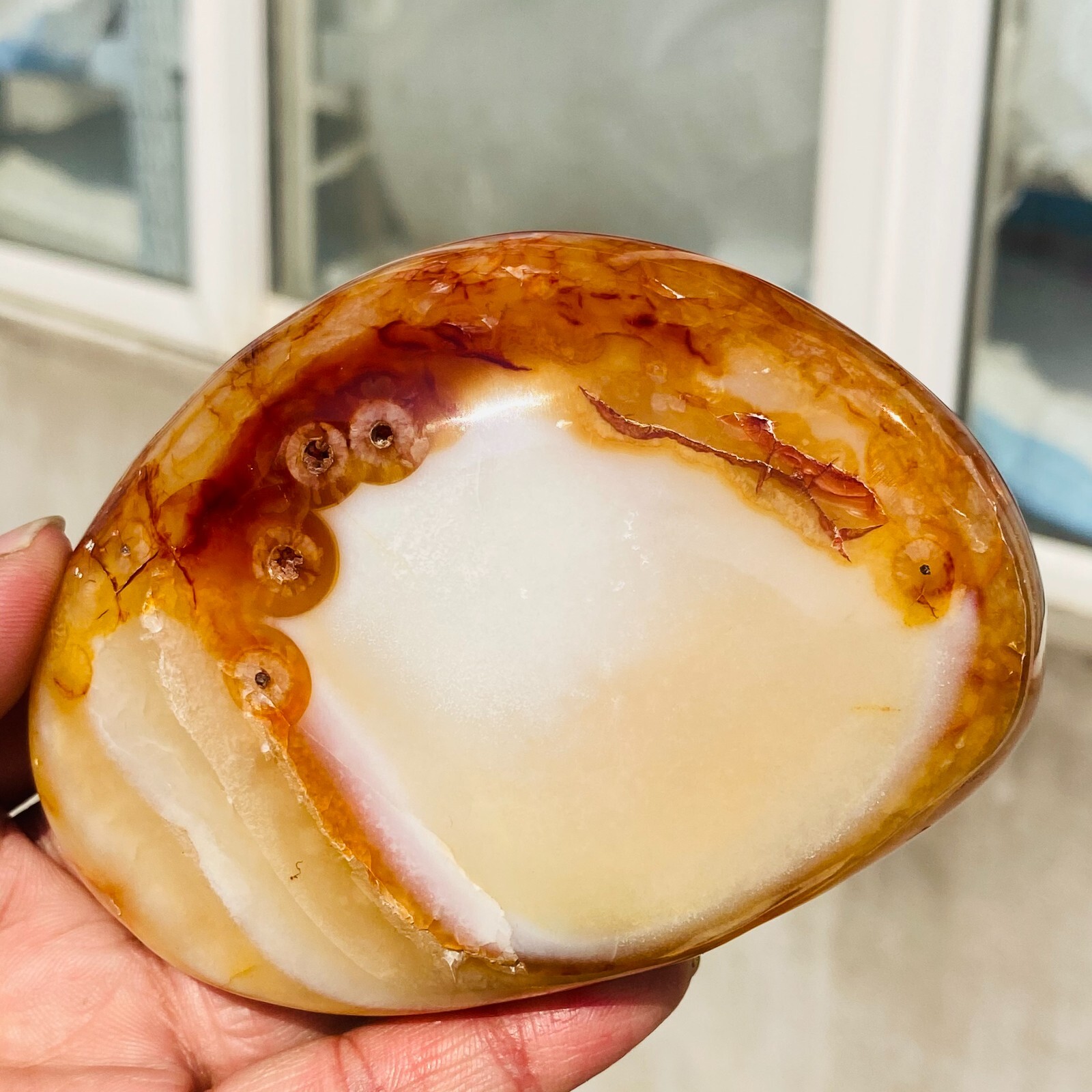 508g Large Beautiful Orange Chalcedony Agate Quartz Crystal Palmstone Specimen