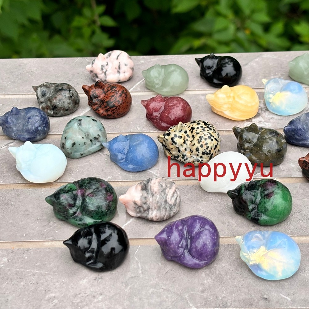 100pcs Mix Natural Quartz Sleeping cat Carved Crystal Skull healing Wholesale