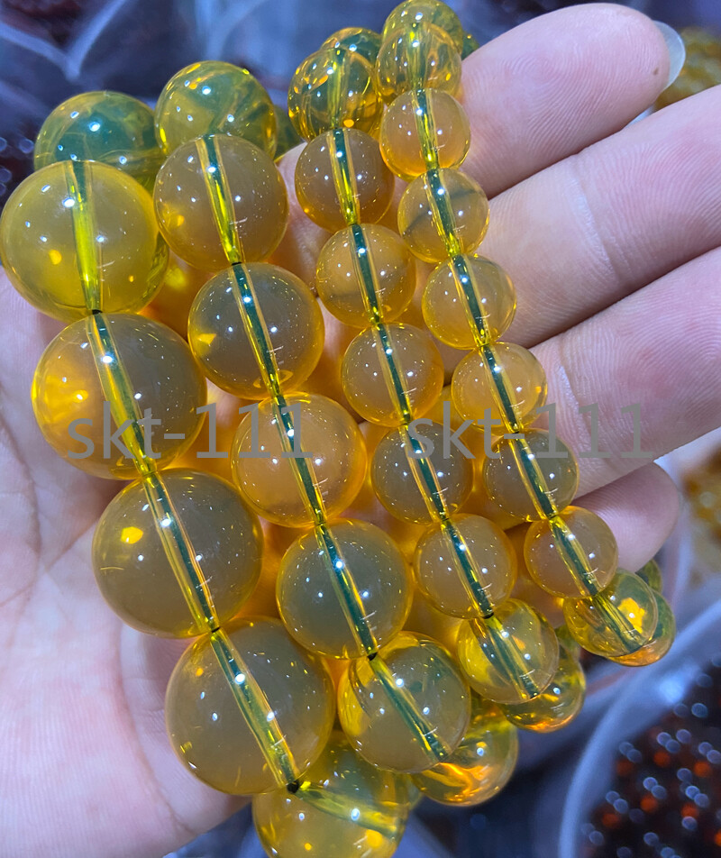 Certified 10-20mm Natural Mexican Blue Amber Round Beads Bracelet AAA