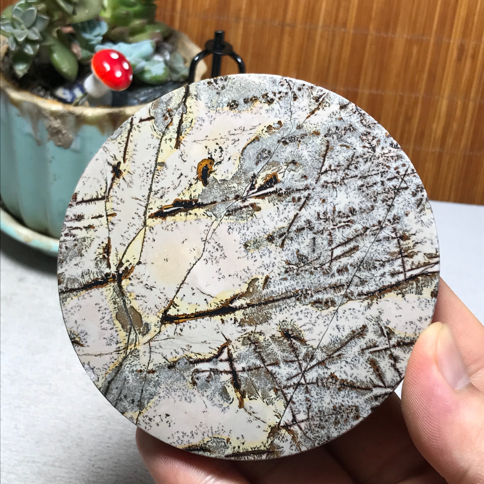 93mm Natural Chinese painting stone crystal ornaments for home decoration A6485