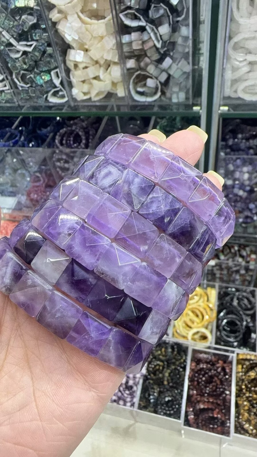 Natural stone square crystal cut angle 12 x12mm pyramid hand bracelet Healing