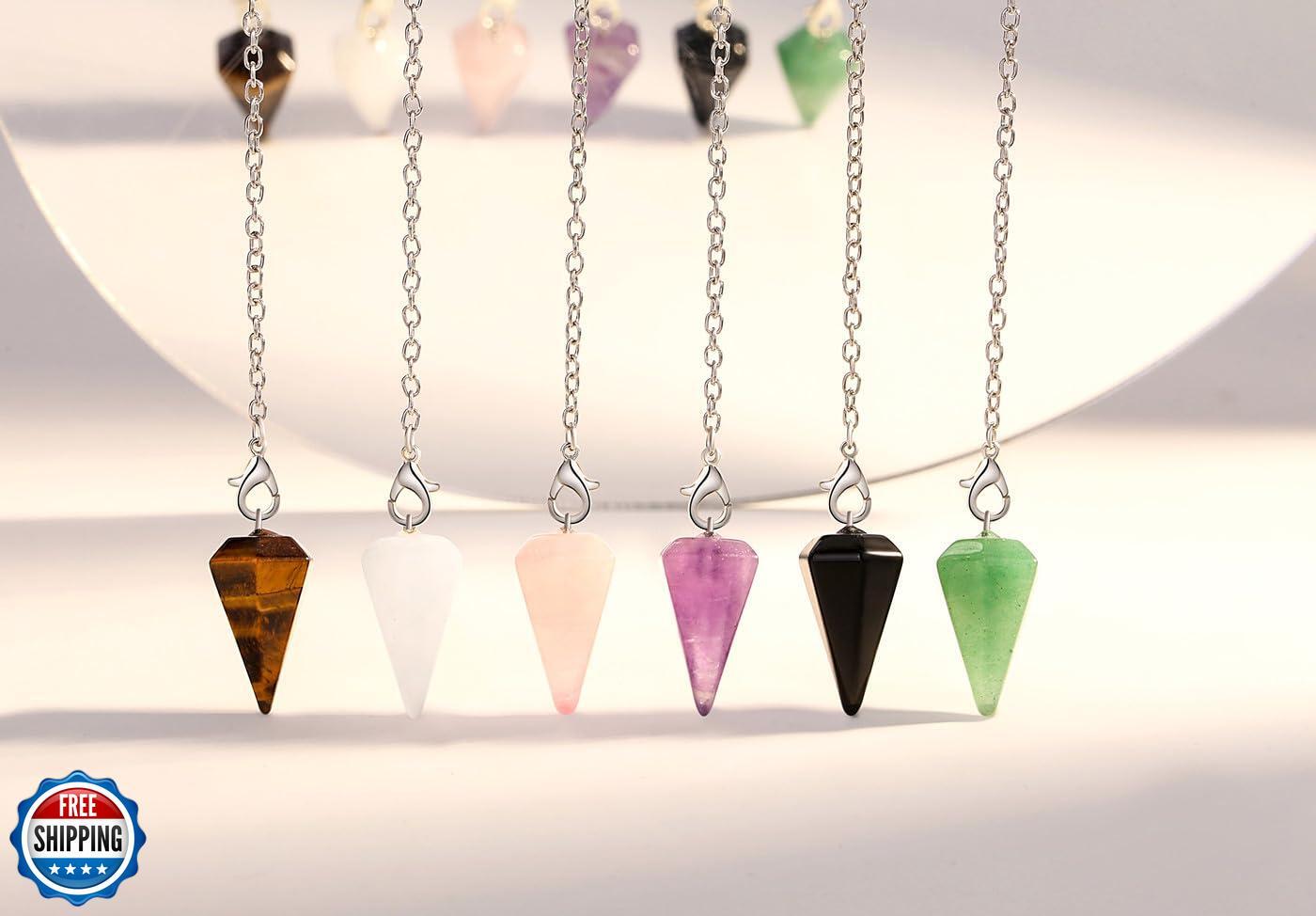 DUQGUHO 6 Pcs Crystal Pendulum Set Wiccan Accessories Divination Tools Natura