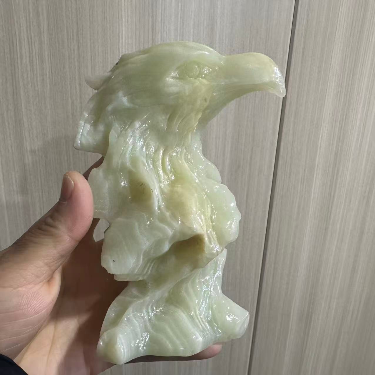 1pc Natural Afghan Jade Quartz Carved Eagle Skull Crystal Reiki Healing Decor