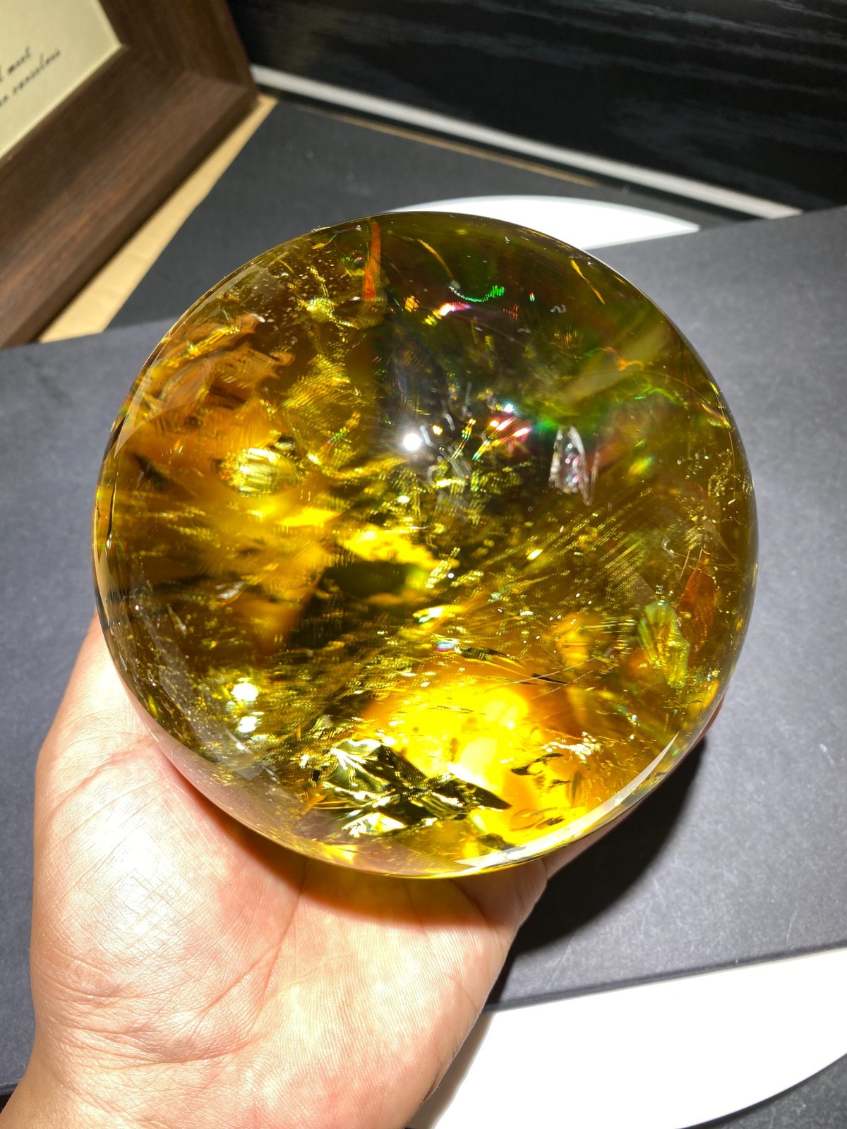 110mm TOP! Natural Rainbow Citrine ball carved Crystal Sphere reiki Heal Decor