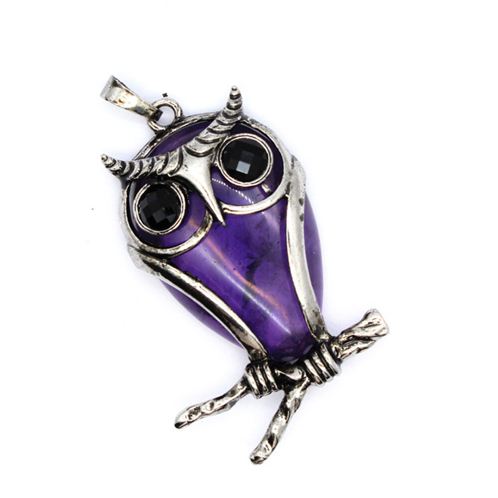 Natural Crystal Owl Shape Chakra Pendant Gemstones Necklaces Beads Reiki Healing