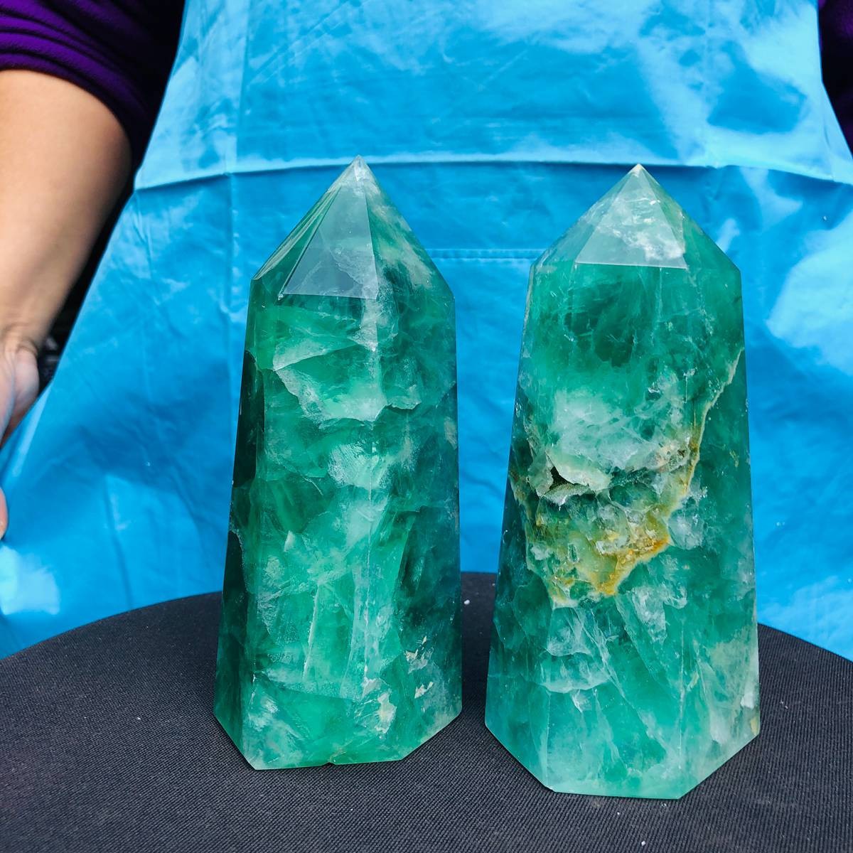 4.88LB 2pc Natural fluorite quartz obelisk crystal tower point healing decor
