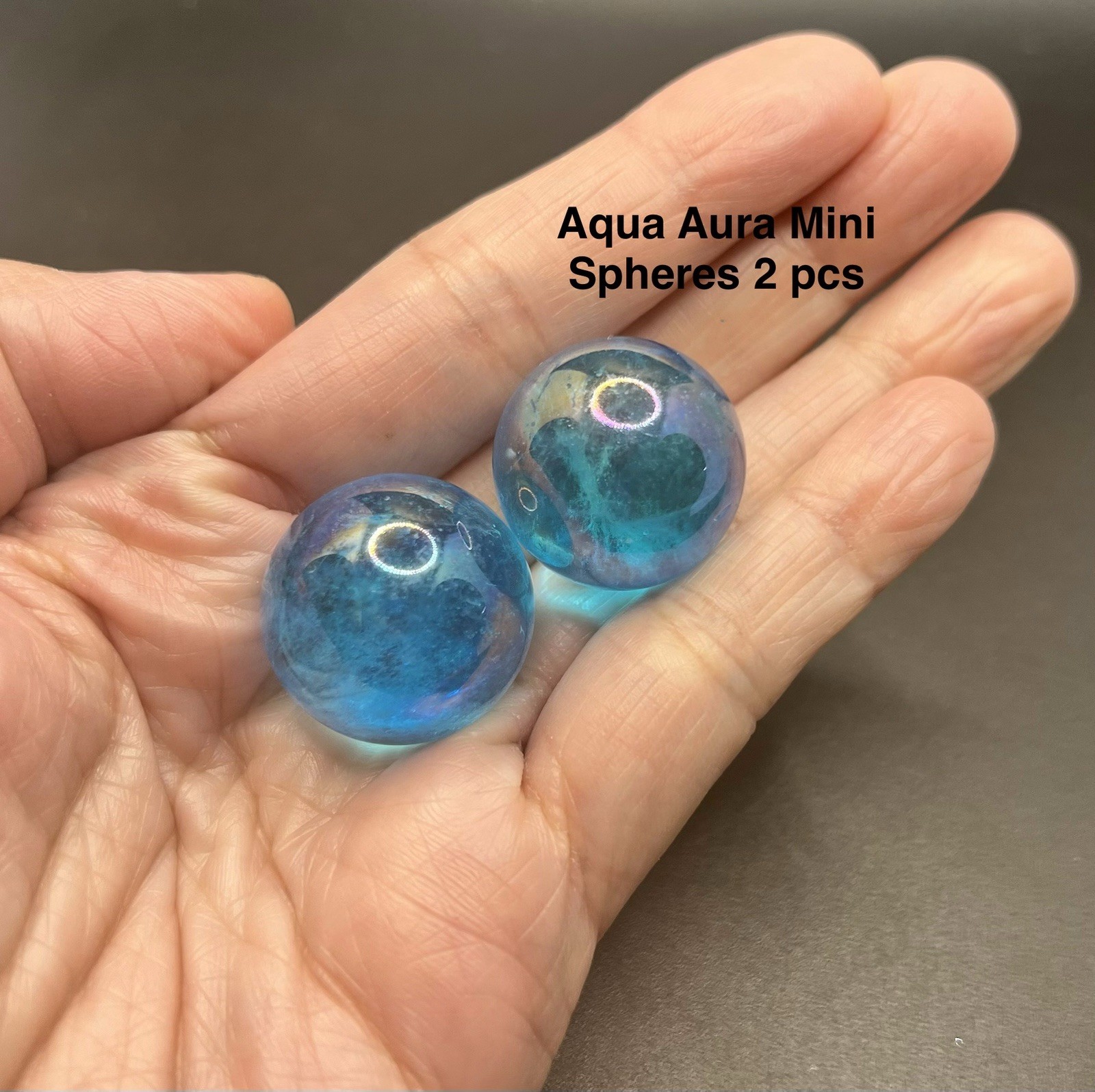 Aqua Aura Genuine Quartz Mini Sphere 2pcs 33.8g Total 23mm