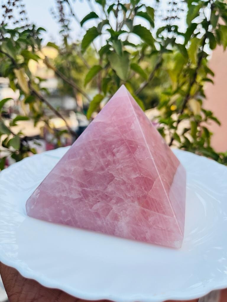 Large Rose Quartz Pyramid Handmade Crystal Pyramid For Home Office Table Decor