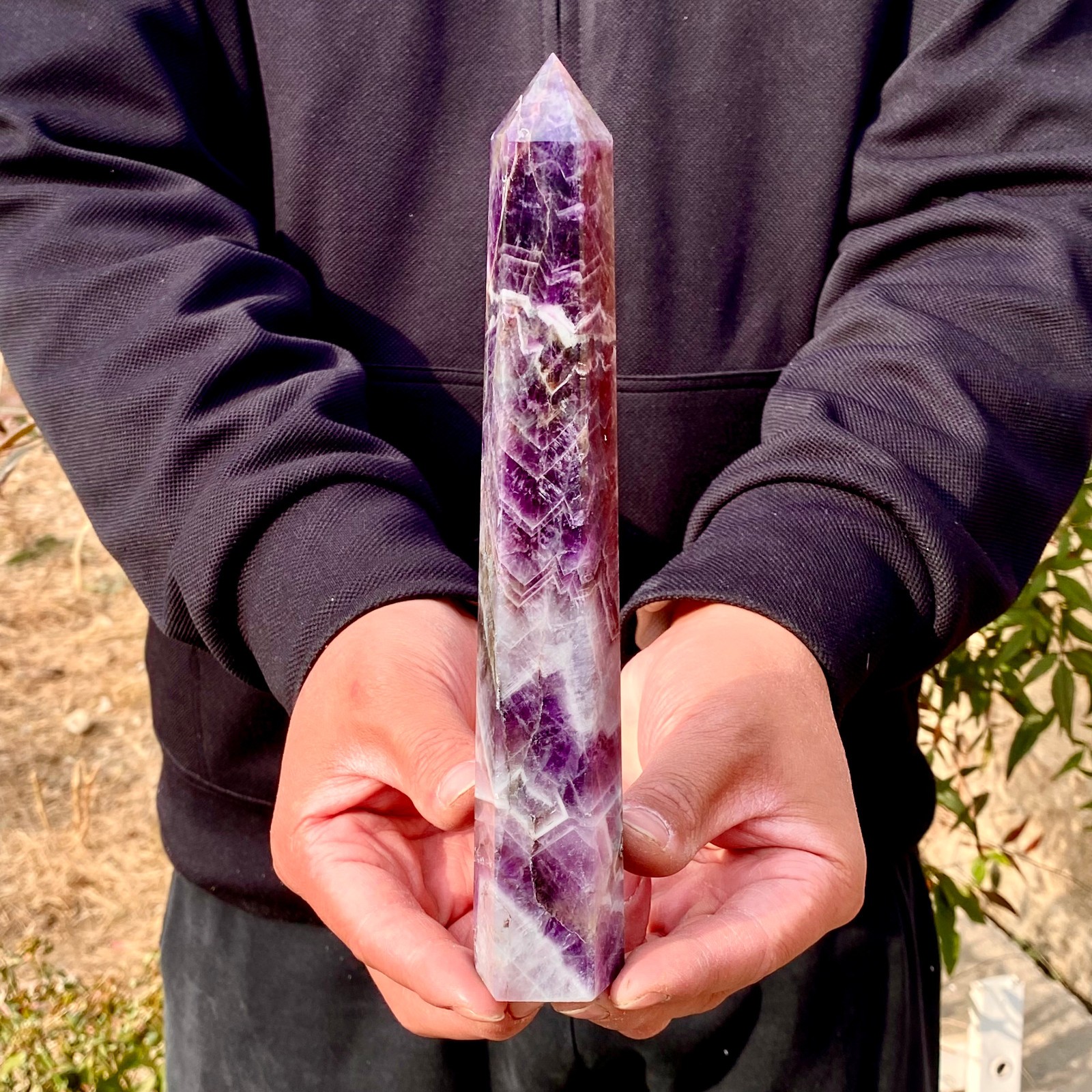 431G Natural Dream Amethyst Crystal Column Wand Obelisk Point Reiki Healing