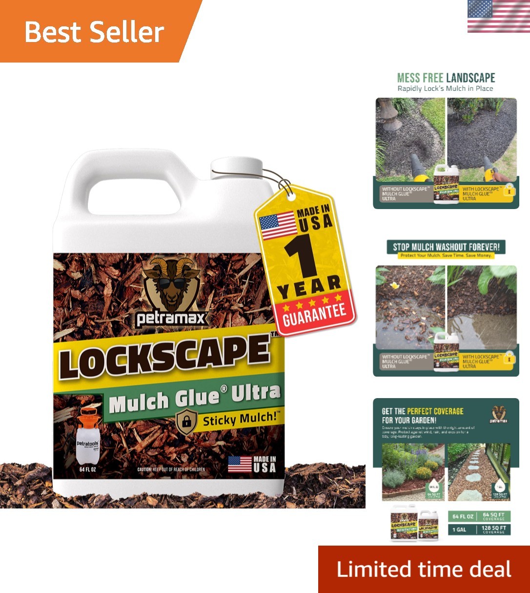 Lockscape Mulch Glue 64oz – Heavy-Duty, Non-Toxic Landscape Adhesive for Mulch