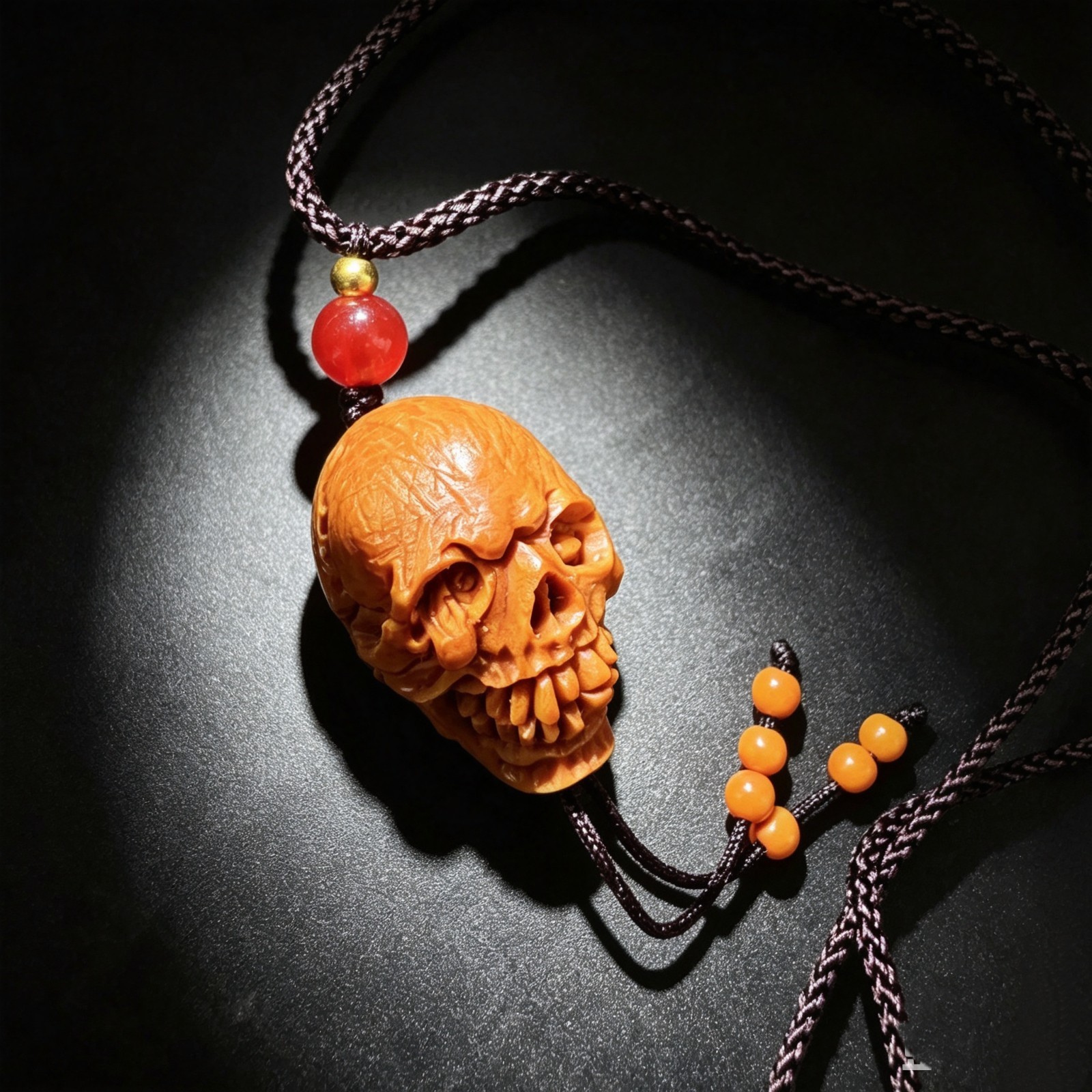 Hand Carved Walnut Shell Skull Pendant, Collectible Gothic Wiccan Charm