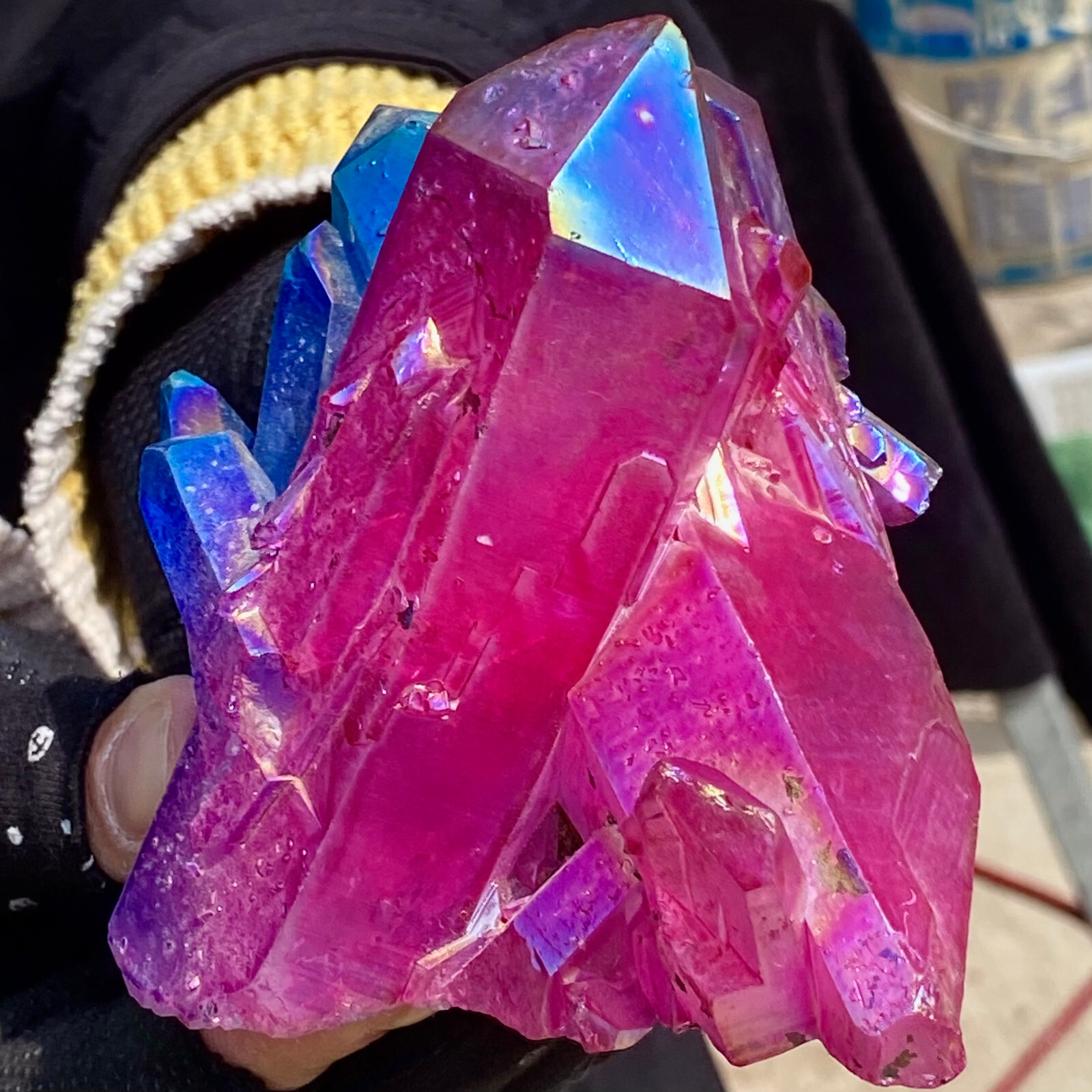 1.27LB Rainbow Titanium Quartz Crystal Treatment Cluster Decorative Gift
