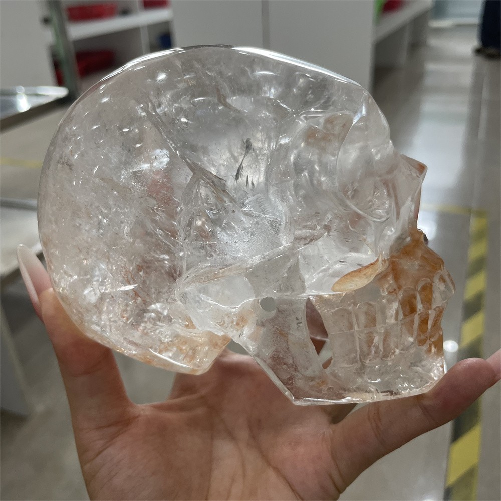 3.3LB 4.7″ RareA+ Natural Golden Healer Skull Carving Crystal Quartz Reiki Gift