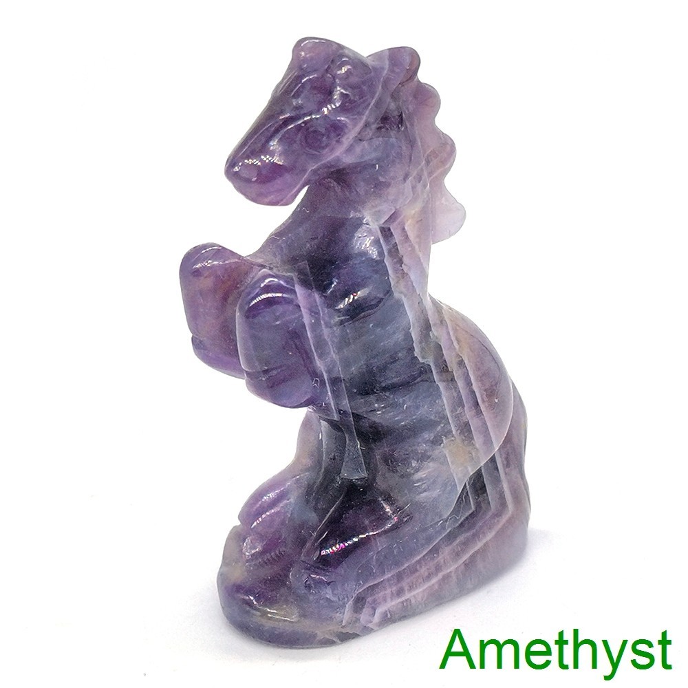 49mm Horse Statue Natural Healing Stones Amethyst Quartz Carved Crystal Decor