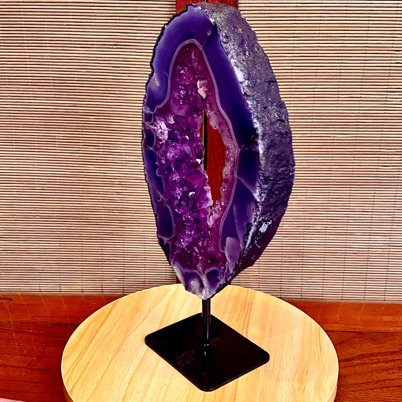 4.4LB Natural Amethyst Cave Crystal Slice Crescent shaped Hand Cut Repai