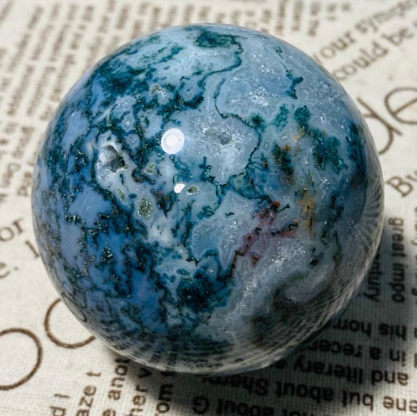 481g Natural Geode Aquatic Plant Water Grass Moss Agate Balls Crystal Sphere