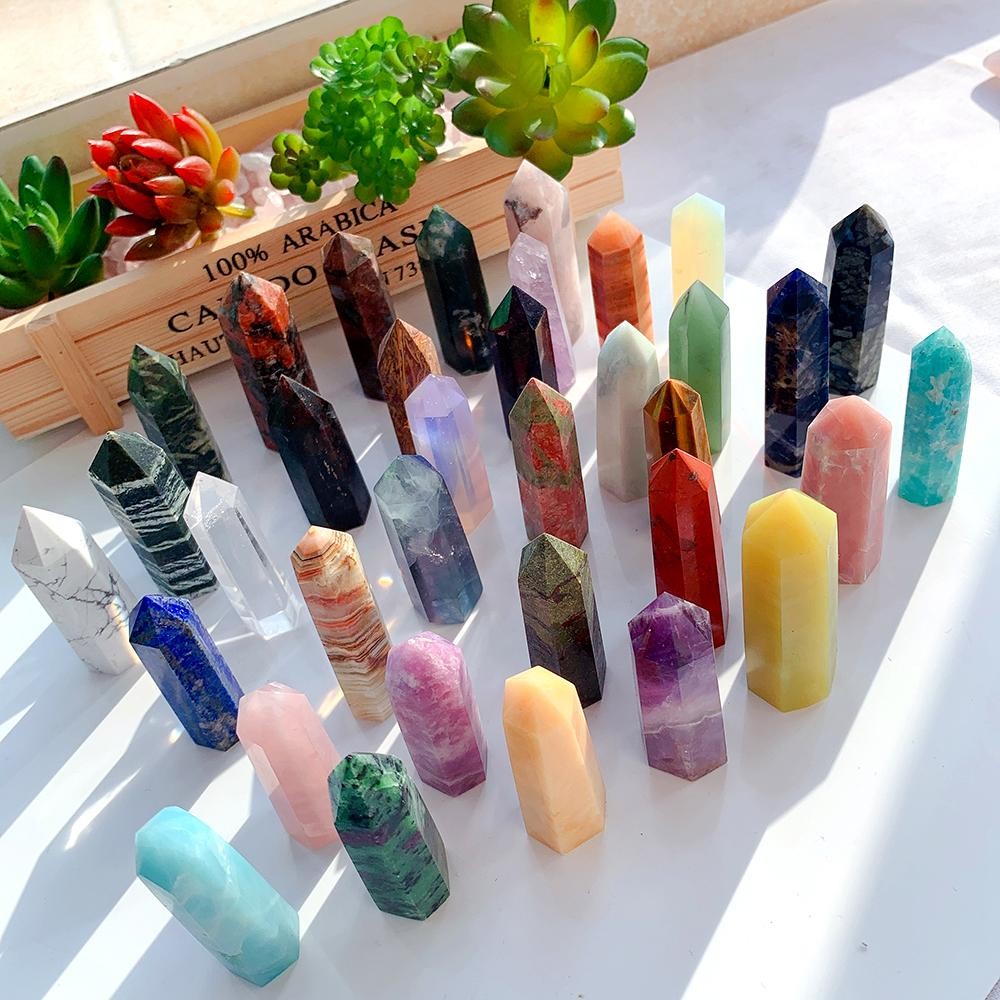 Crystal Point Prism Quartz Tower – 36 Colors Natural Stone Home Decor Wand