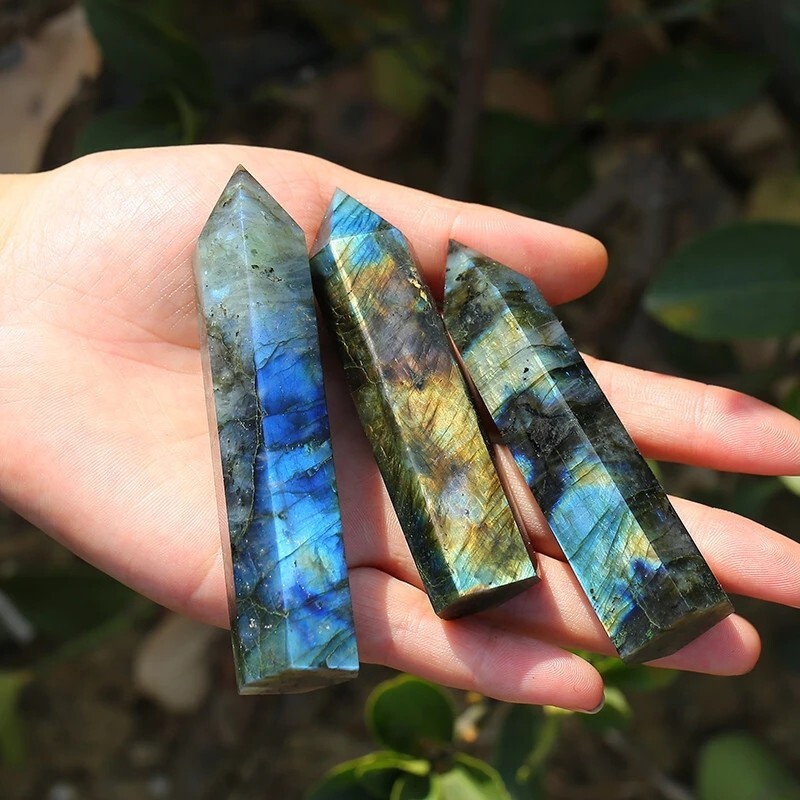 Natural Labradorite Healing Obelisk Crystal Wands Reiki Tower Point Decoration