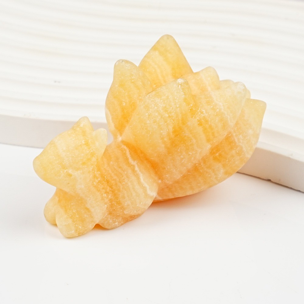 Natural Crystal Nine‑Tailed Fox Carving Statue Reiki Healing Desk Decor Gift