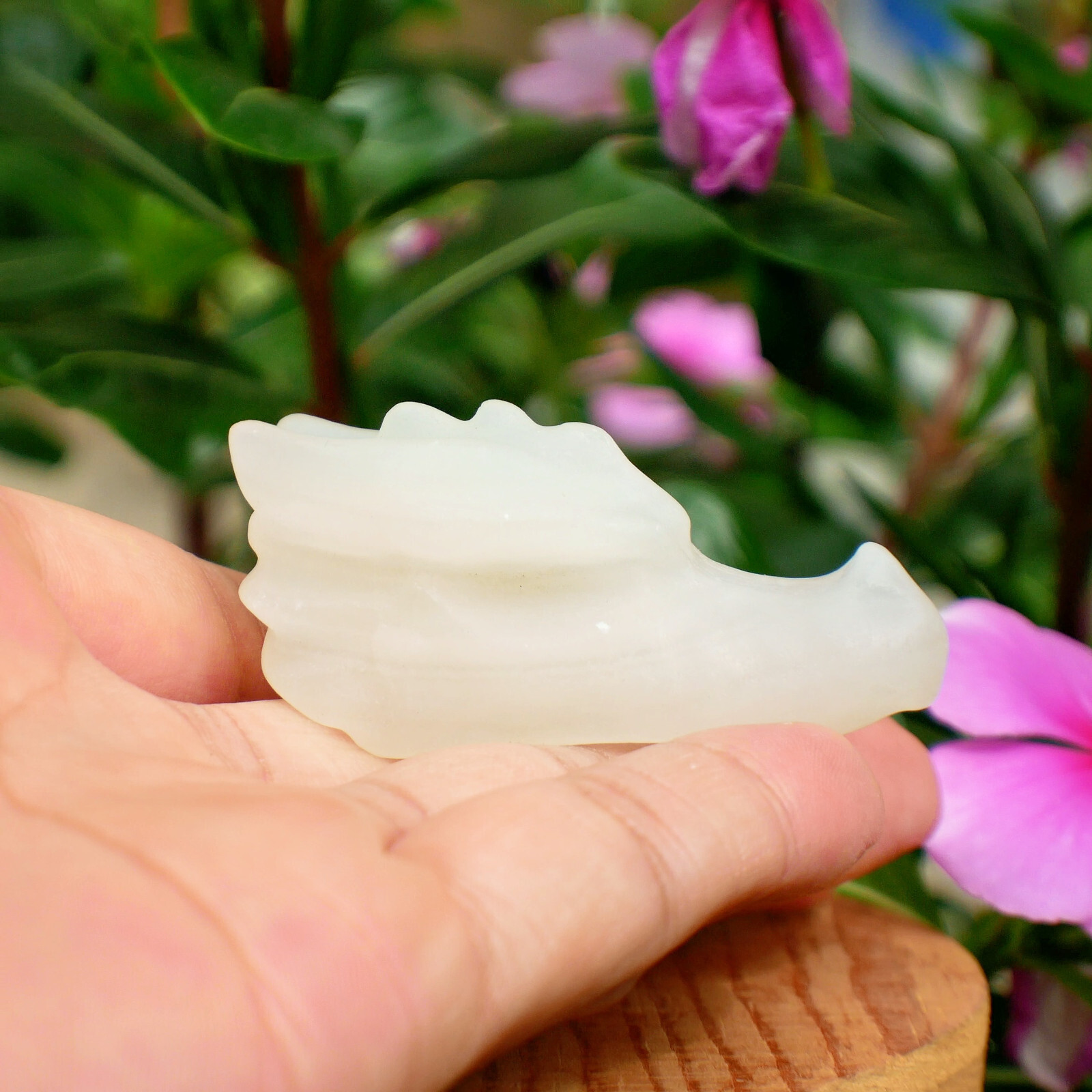 Natural White Jade Dragon Head Crystal Carving 2.2″ Healing Skull Statue Decor