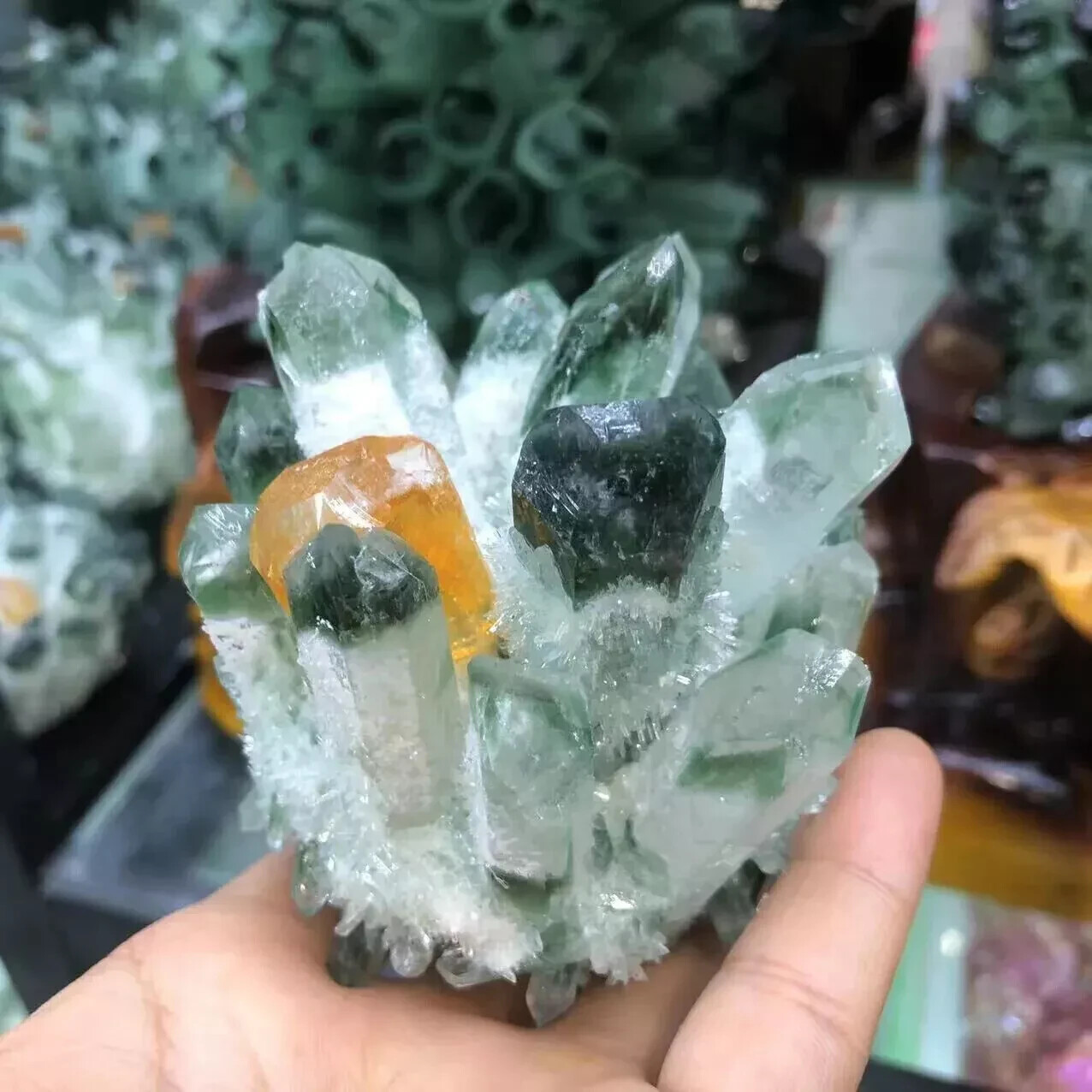 300g+New find Green Yellow Phantom Quartz Crystal Cluster Mineral Specimen Gem