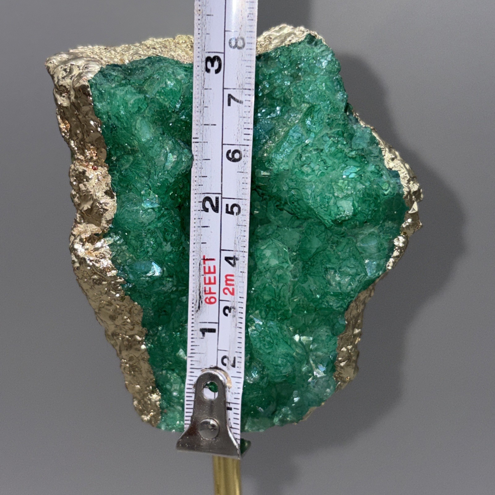 12.5″ Crystal Geode Sculpture Post Stand 12K Gold Plated Edge Acrylic Base Druzy