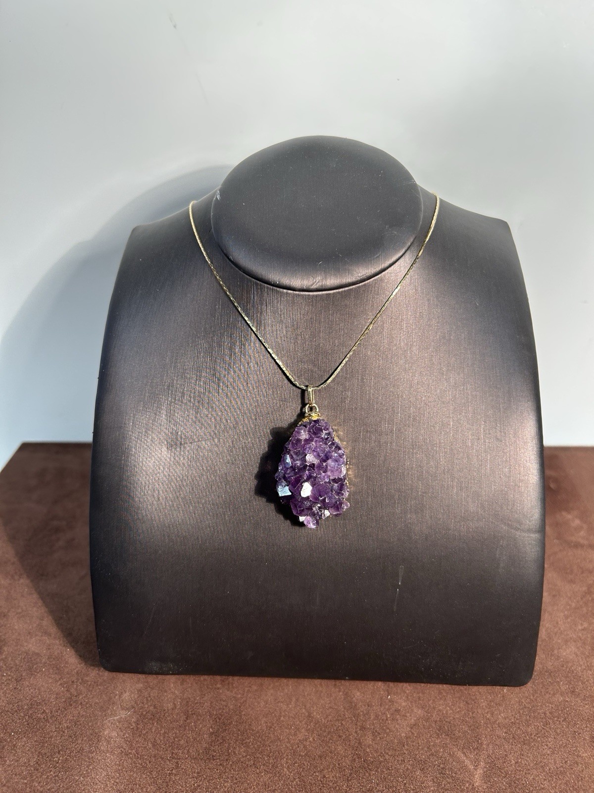 Natural Amethyst Crystal Geode Pendant Necklace