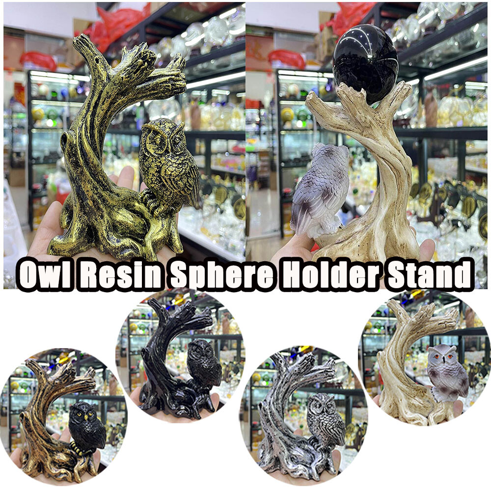 5 Colors Owl Resin Sphere Holder Stand Base Natural Crystal Ball Hand Decoration