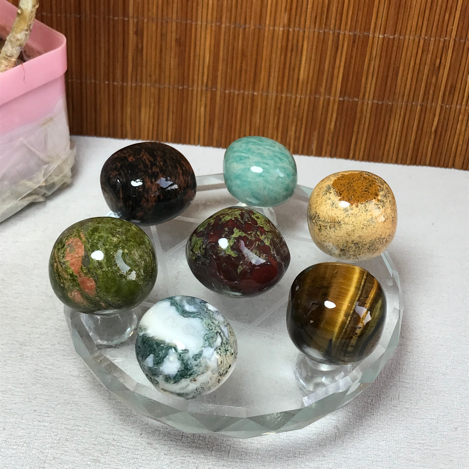 Natural seven different types of crystals Seven Star Array Specimen Base A3042