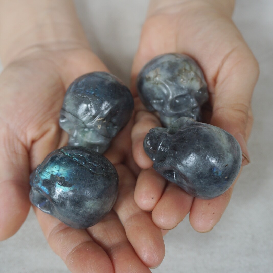 3LB 20 Small Natural Labradorite Quartz Crystal Skull Carving Head Healing 5cm