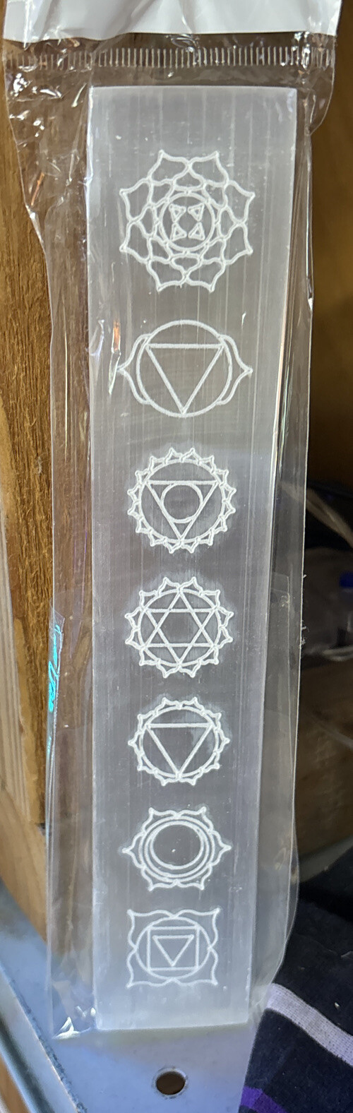 8 ” Polished Selenite Charging Plate XL Engraved Chakra Crystal Display Flat Wan