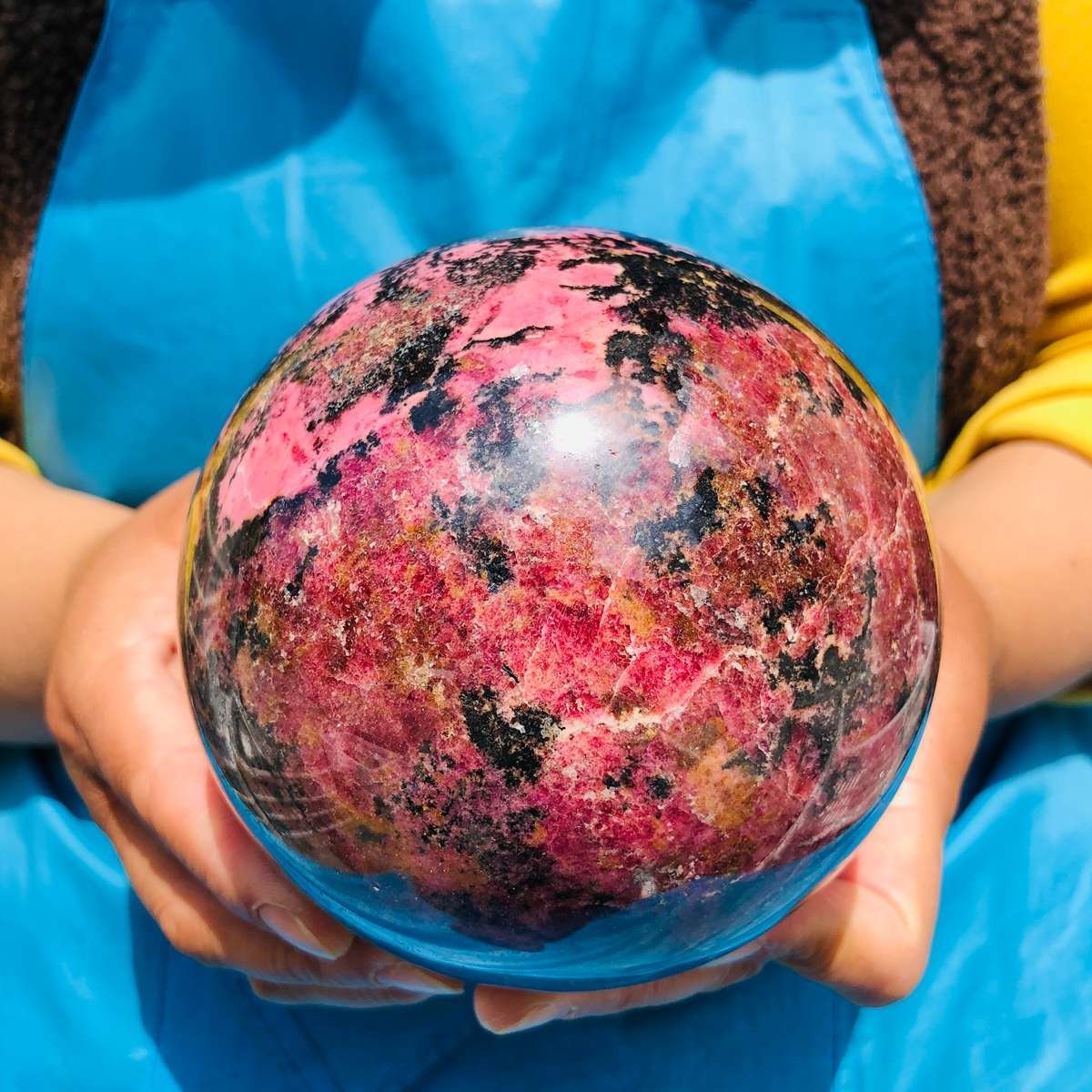 5.85 LB Natural Rhodonite Crystal Sphere Pink Black Healing Gem Stone 4774