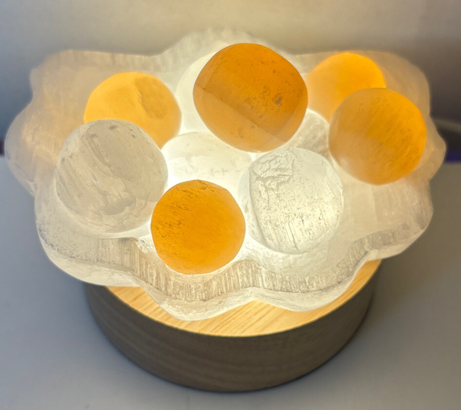Selenite seashell and pearl lamp