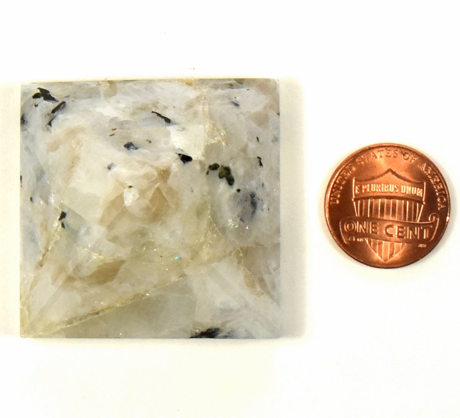 39mm Rainbow Moonstone Pyramid Polished Natural Sparkling Feldspar Stone – India