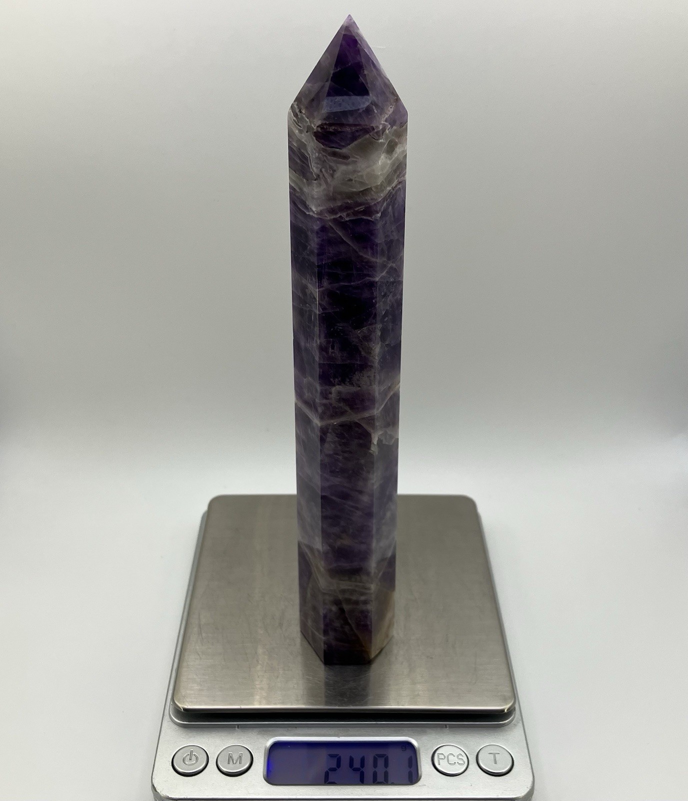 181mm XL .53 LB Brazil Amethyst Quartz Crystal Tower Gemstone Pillar Point, 240g