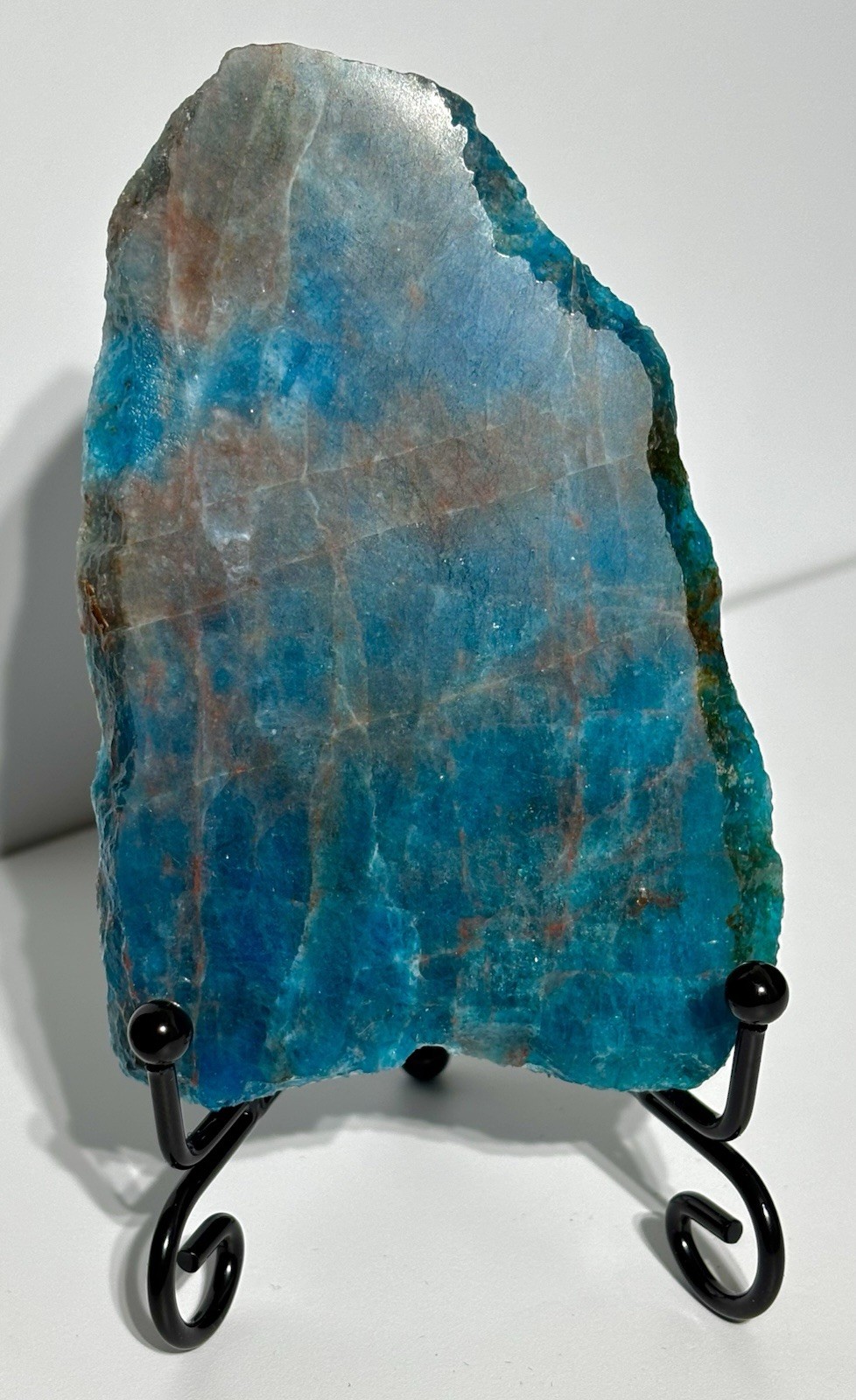 Blue Apatite Crystal Stunning Colourful Blue Slab 10cm X 6.5cm (+ Metal Stand )