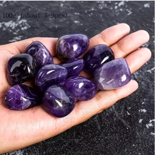 3PCS Tumbled Amethyst Stones Healing Crystals for Stress Relief Spiritual Growth
