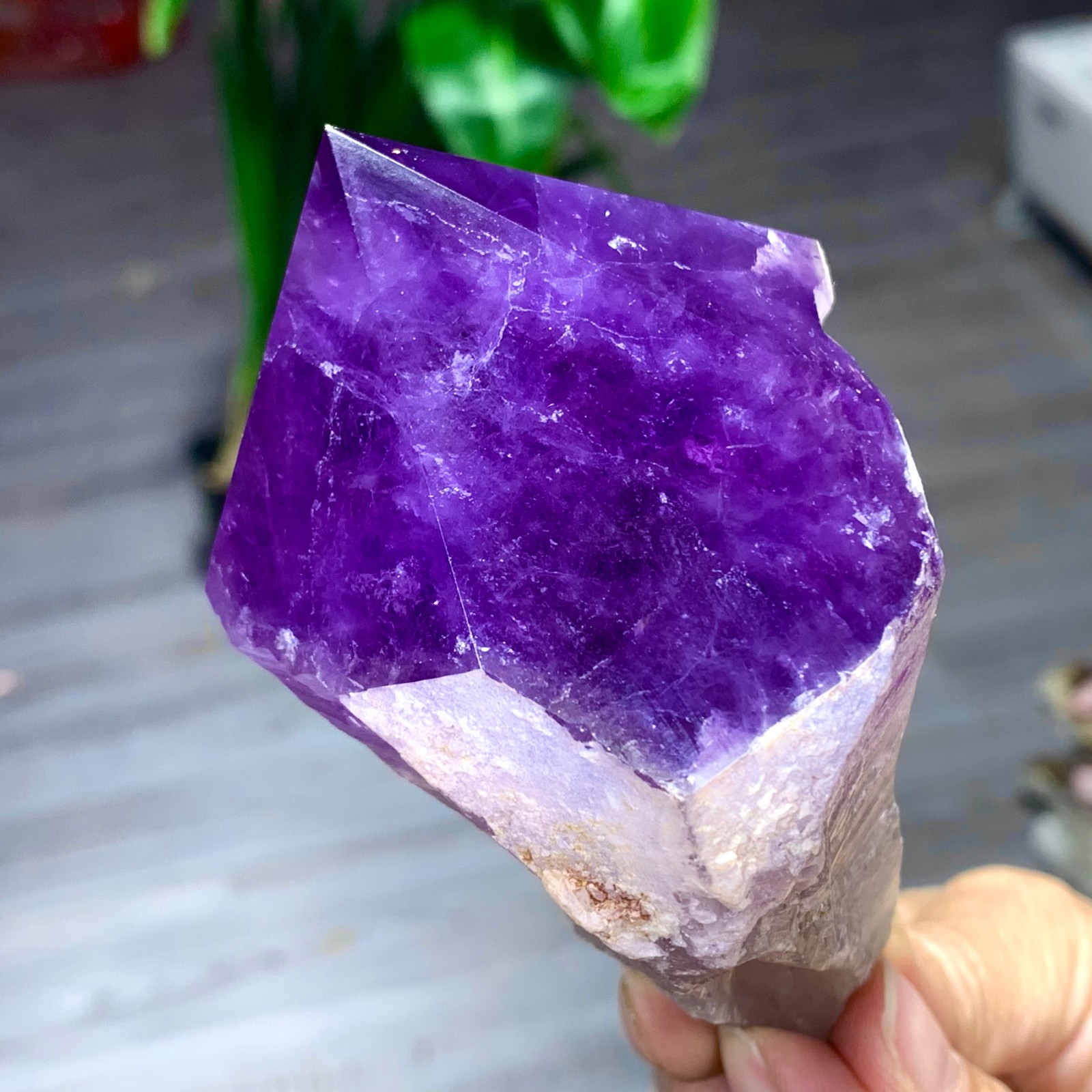 378G Natural Amethyst Quartz Crystal Single-End Terminated Wand Point Healing