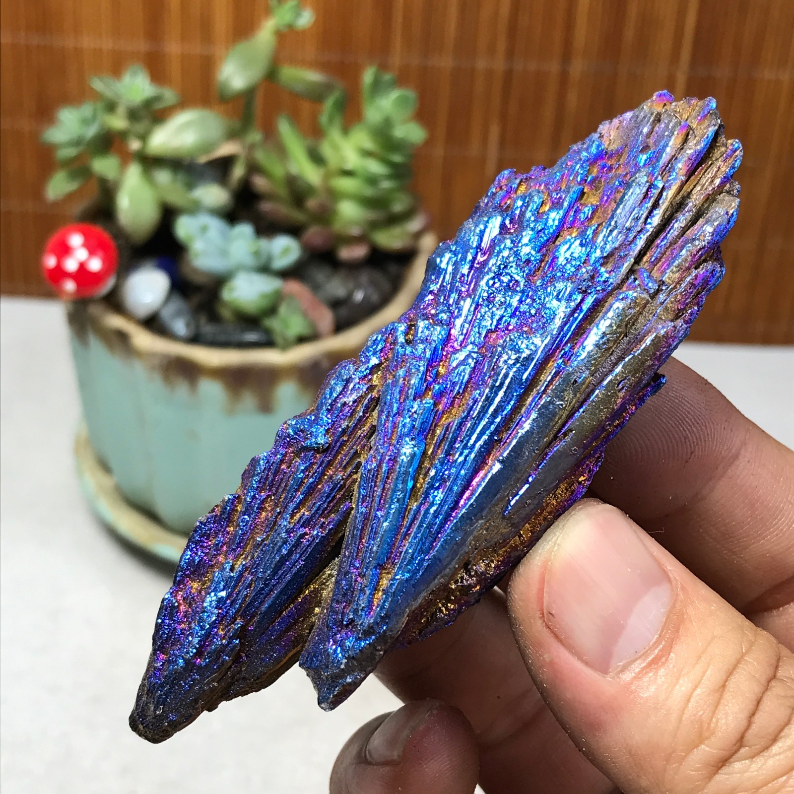 electroplated rainbow tourmaline rutilated uncut crystal specimen 62g A5567