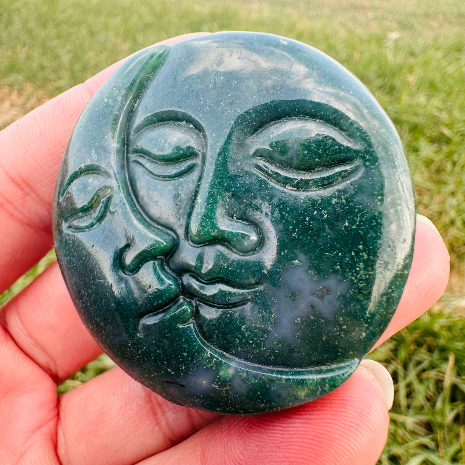 Natural Ocean Grass Agate Moon and Sun Quartz Skull Crystal Reiki Healing 1PC