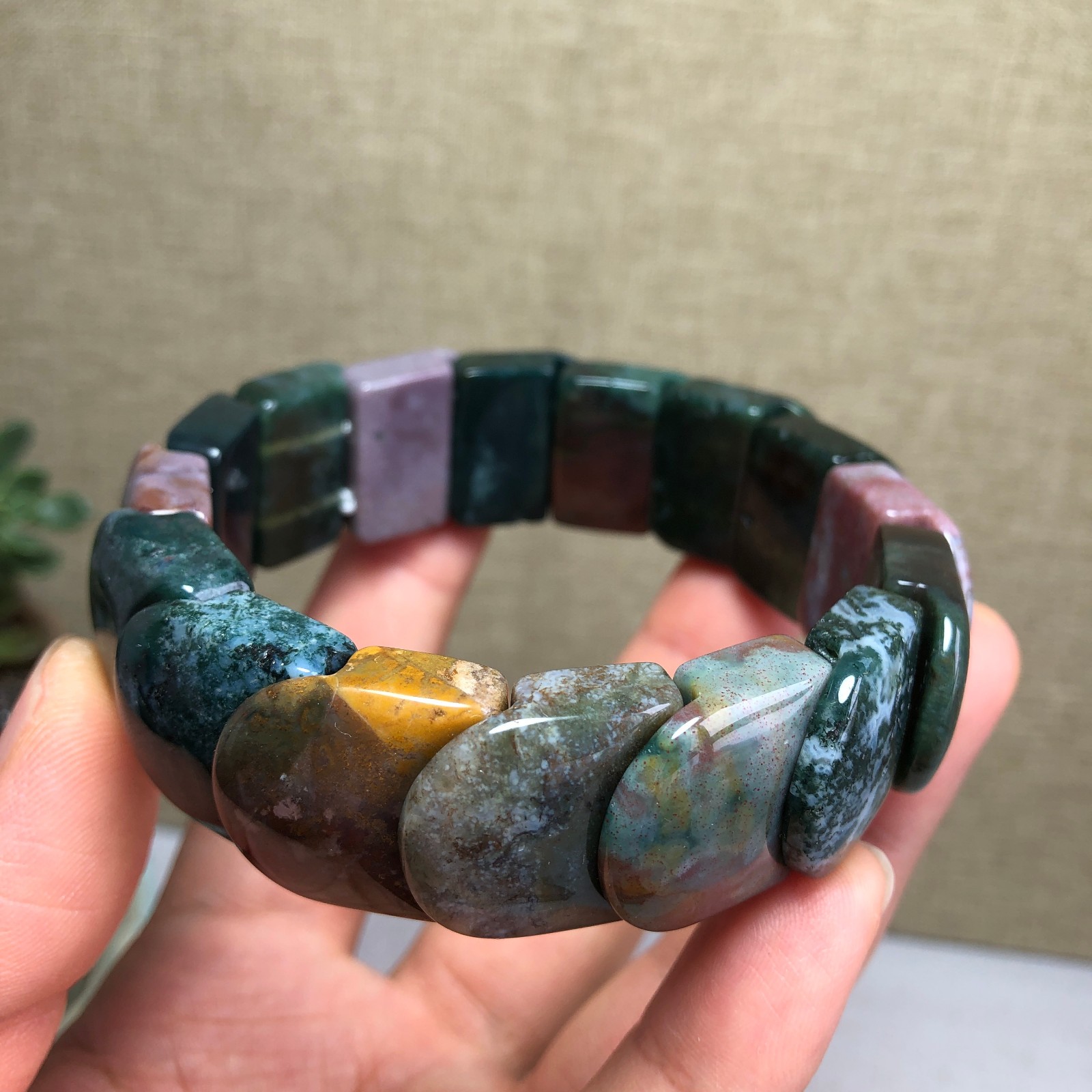 Top Natural Ocean Jasper Stone Bracelet colorful Gemstone Stretch Handmade A6149
