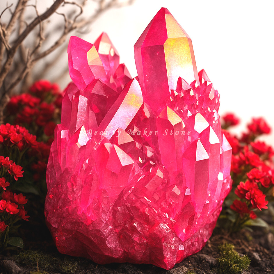 Pink Angel Aura Quartz Cluster – Chakra Healing Crystal for Positive Home Decor