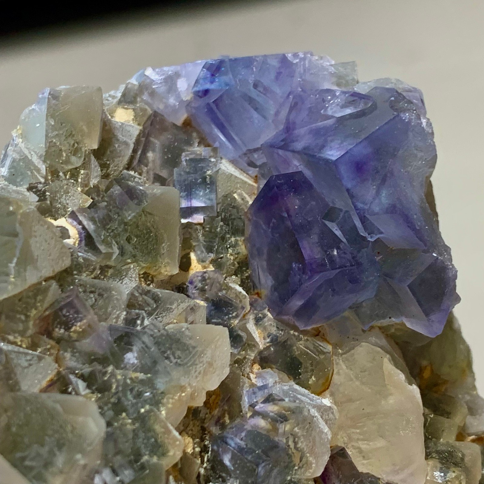 1.28LB Rare transparent Purole green fluorite mineral crystal sample/China