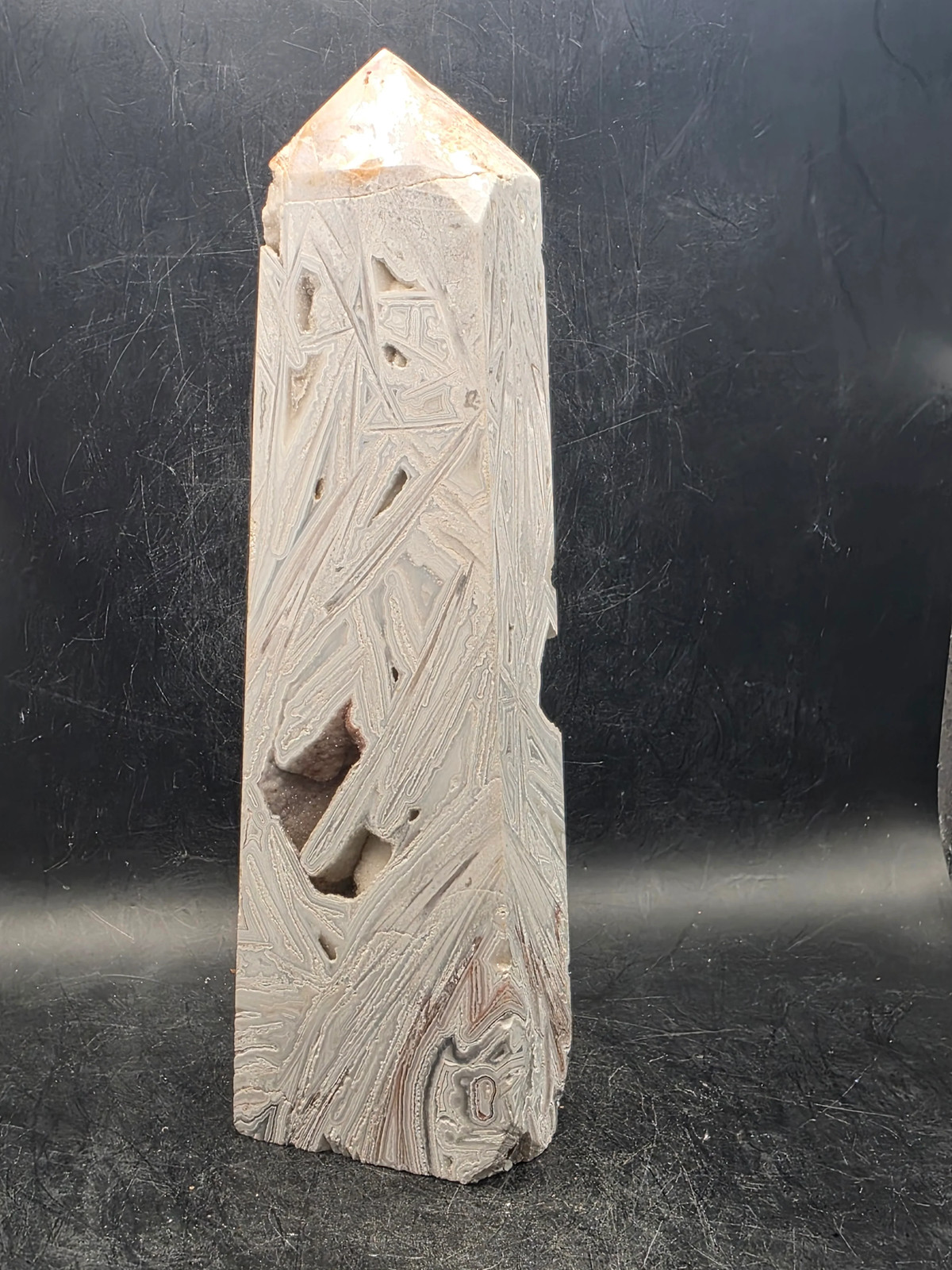 Large white lace agate tower! 1.1 pounds, 6.9 inches tall!