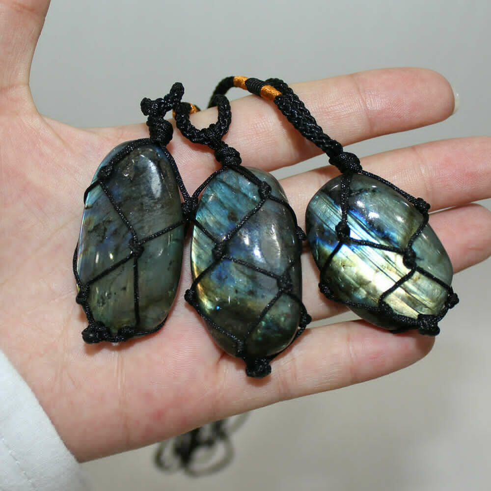 1-3PCS Natural Labradorite Crystal Pendant Moonstone Reiki Healing Necklace Gift