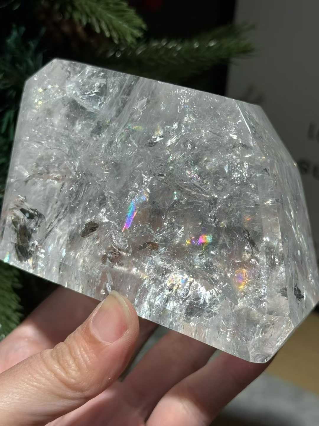 771g Natural Rainbow White Quartz Freeform Energy Crystal Reiki Decor