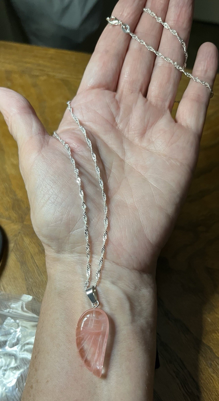 Sterling Silver. Rose Quartz Angel Wing , Love Compassionate Emotional Healing .