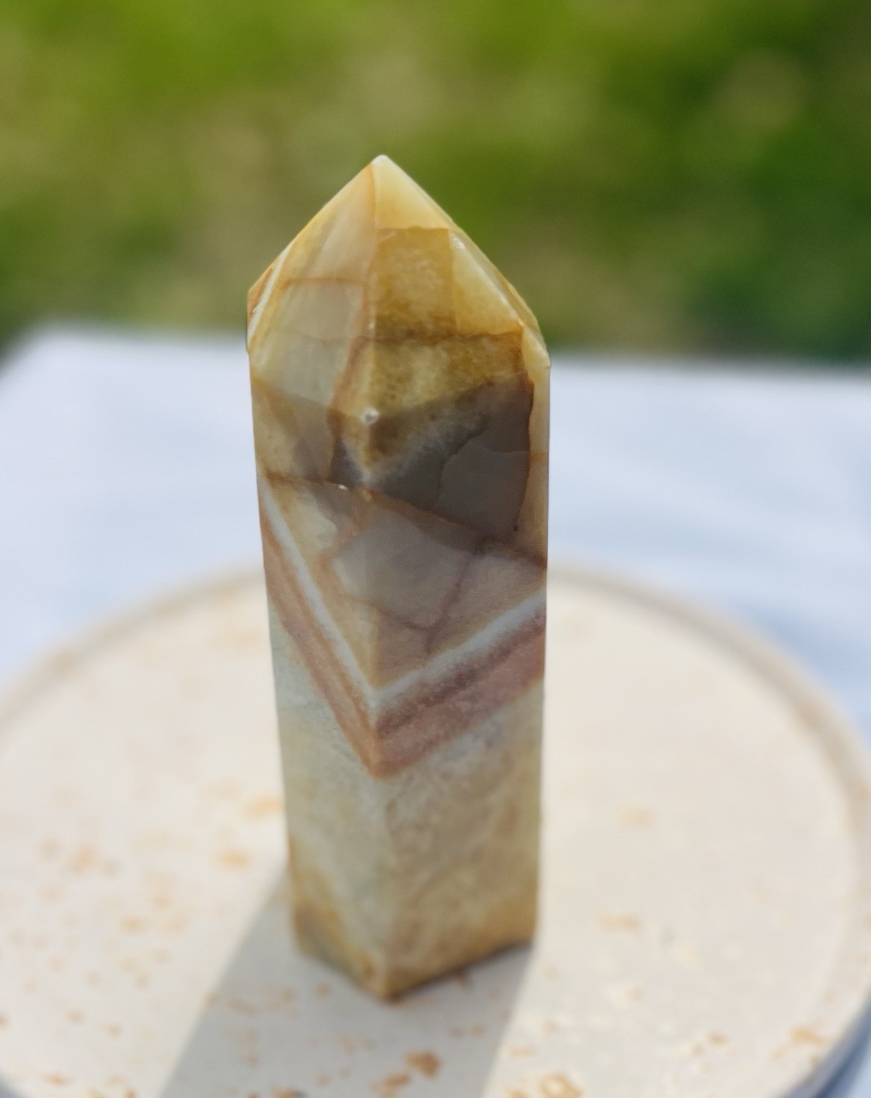 6 in. Orange Banded Calcite Tower