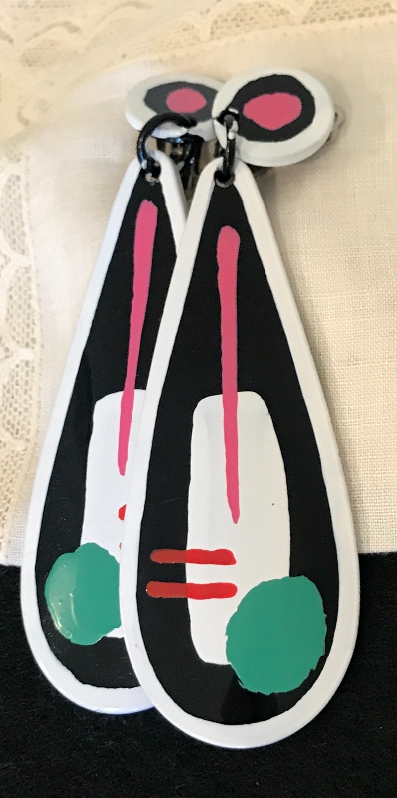 Mod 90s Style – Long Clip-On Earrings – Original Design – Signed by Artist